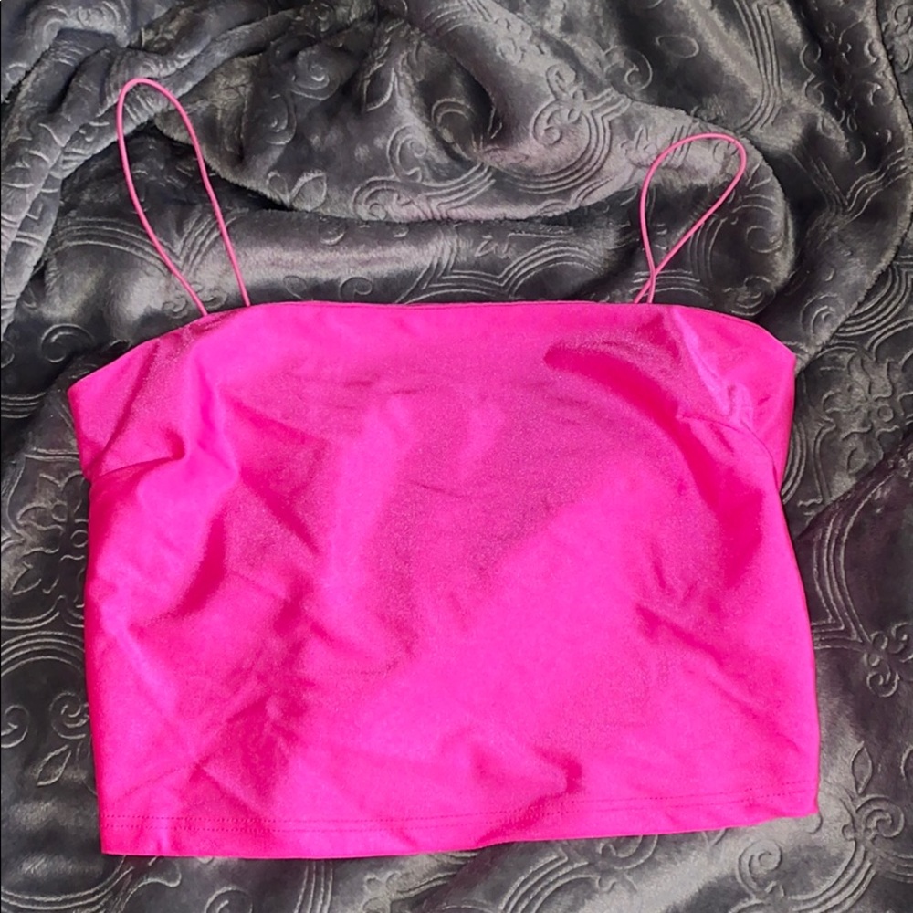 Y2K neon pink silky crop top